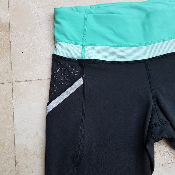 NWOT Lululemon Crop Leggings (Black/Aqua) - Picture 2 of 10